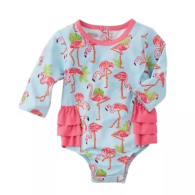 New Mud Pie Flamingo UPF 50+ Rash Guard Swim Bathing Suit Baby Girl 9-12  Mos • $34.95