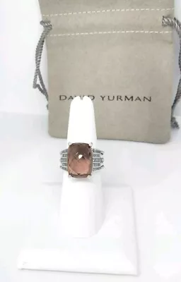 David Yurman Sterling Silver Tides 16x12mm Morganite  & Diamond Ring Size 7.5. • $179