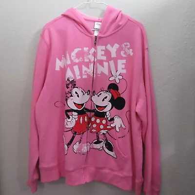 Disney Womens Mickey Minnie Mouse Hoodie Size 2XL Pink Full Zip Graphic Long • $28.30