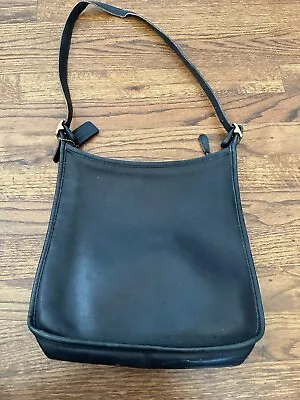 Vintage Coach Black Leather Shoulder Bag Small Tote Hobo Brass Hardware • $20.50