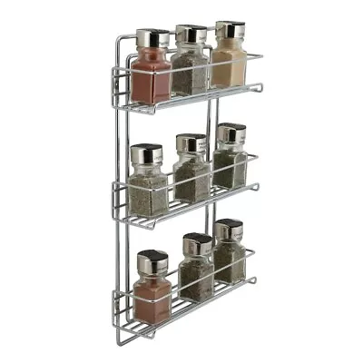 3 Tier Sturdy Metal Wire Wall Mountable Spice Rack In Chrome • $19.04