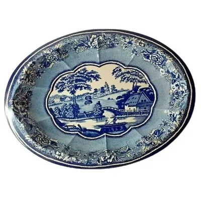 Vintage -Daher Decorated Ware 11101 Tin Oval Tray White Country Water Scene • $50