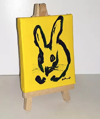 BUNNY RABBIT  * ORIGINAL ACRYLIC PAINTING ON STRETCHED CANVAS + EASEL 8x10 Cm • $14.72
