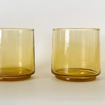 4 Vintage Amber Harvest Gold Low Ball Rock Glasses Mid-Century Modern Tumblers • $42.99