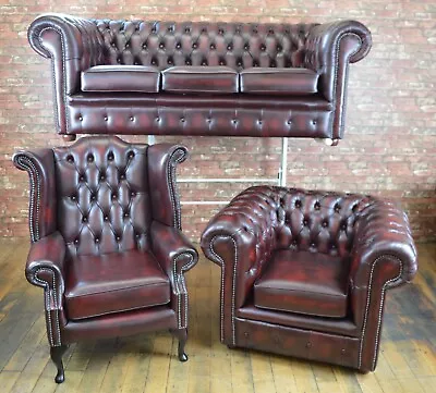 Chesterfield Leather Suite Chair Sofa B/NEW Oxblood Leather Handmade In England • £1995