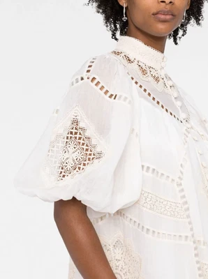 $500 • Buy ZIMMERMAN Jude Guipure Lace-Trimmed Ramie Mini Dress Cream Size 0