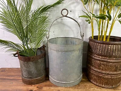 Vintage French Galvanised Zinc Well Bucket Tub Garden Planter Hanging Basket • £55