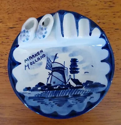 Delfts Holland Vintage Ashtray Dutch Shoes & Windmill Hand Painted Trinket Dish • $20