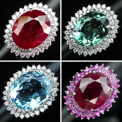 Emerald Ruby Aquamarine Ring Oval 12.3-22.98 CT. 925 Sterling Silver Size 6-6.25 • $76.94