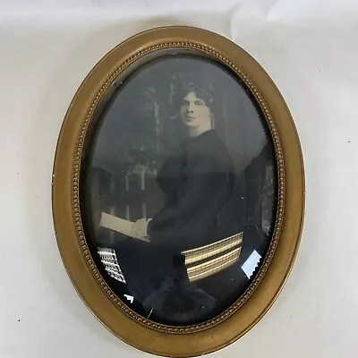 C1880's Antique Oval Convex Bubble Glass Portrait Wooden Frame 23  X 17  *Named* • $79.99