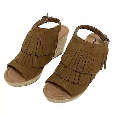 Minnetonka Ashley Suede Fringed Espadrille Slingback Open Toe Wedge Sandals 7131 • $37.99