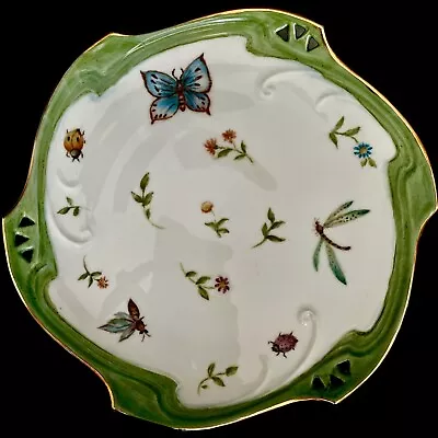 Butterfly Dragonfly  Serving Cake Plate 11   Bee Flowers Lady Bug Signed Floral • £13.51