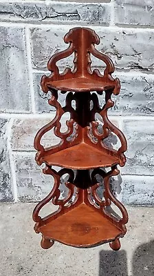 Vintage Scroll Cut Fretwork Mahogany Wall Counter Top Corner Knick Knack Shelf • $79.99