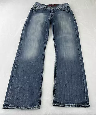 Express Jeans Blue Distressed Jeans Kingston Classic  Regular Fit Boot Cut 30/32 • $23.99