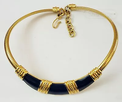 Vintage Monet Dark Navy Blue Enamel Enameled Goldtone Choker Necklace SIGNED • $29.99