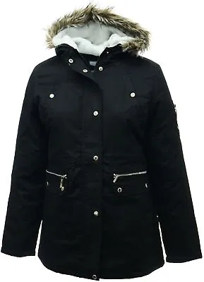 £33.95 • Buy Ladies Plus Size New Black Parka Coat Long Jacket Fleece Lined Fur Trim Hood