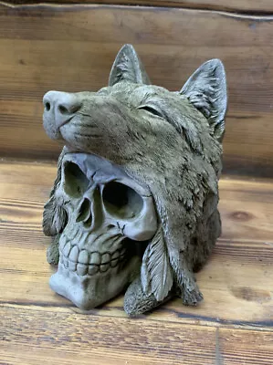 Stone Garden Wolf Head Hat Gothic Human Head Ornament Statue • £21.95