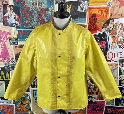 Vintage Men's Yellow Rubber Nylon 'Norton' Waterproof Safety Workwear Jacket • $38