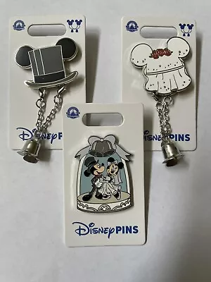 LOT 3 Disney Pins Mickey Minnie Mouse Wedding Veil Roses Top Hat Bells NEW • $10