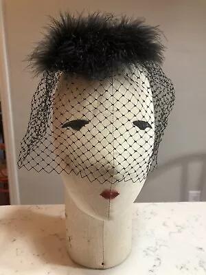 Vintage Black Headpiece Veil Maribou  1960s Widow  • $20