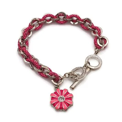 Vera Bradley Silver Tone Pink Intertwined Cable Chain Flower Charm Bracelet • $17.99