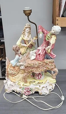 CAPODIMONTE 3 FIGURE Vintage Porcelain Piano Player Figurine Statue Table Lamp • $689.89