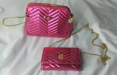 Ladies Posh Metallic Pink Quilted 2 Piece Set Handbag Brand New  • $100