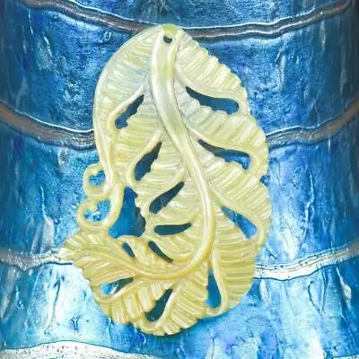 Lustrous Golden Mother-of-Pearl Shell Carving Fern Leaf Design For Pendant 2.50g • $16