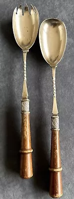 Vintage Mappin &  Webb. Silver Plated Salad Servers With Wooden Handles (31cms) • £48