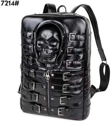 £64.99 • Buy Black Faux Leather Embossed Skull & Strap Buckle Backpack Bag Gothic Accessory