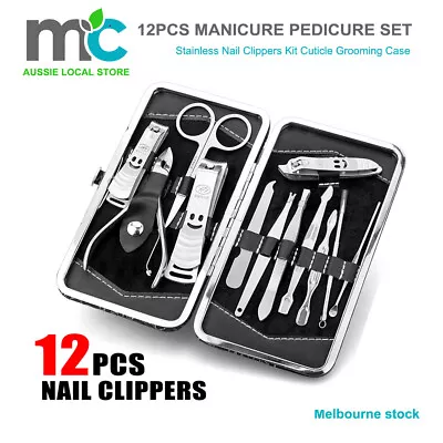 12Pcs Set Manicure Pedicure Stainless Nail Clippers Kit Cuticle Grooming Case • $8.99