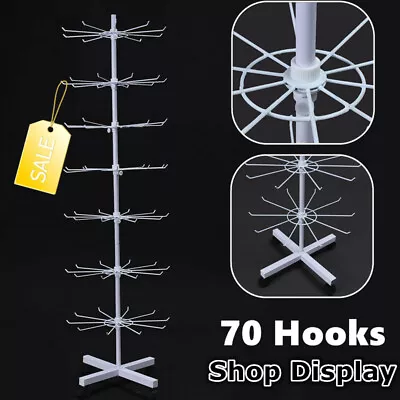 7-Layer Retail Rotate Stand Jewelry Display Adjustable Hat Holder Rack 70 Hooks • £34.99
