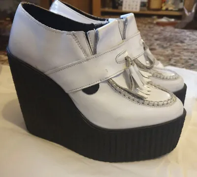 £10 • Buy Underground Wulfrun Creeper Tassle Wedge Platform Loafer White Shoes UK Size 3