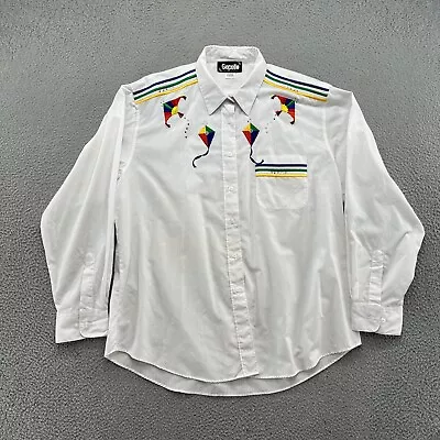 Vintage Gepetto Women’s Rockabilly Kite Rainbow Button Up Long Sleeve Size XL • $13.99