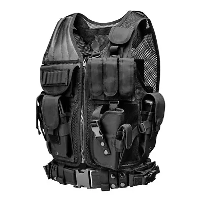 Military Tactical Vest Molle Adjustable Army Assault Combat Plate Carrier Black • $31.34