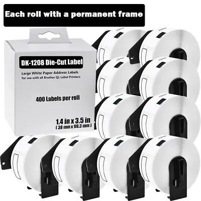 $58.99 • Buy 10 Rolls 1.4 In X 3.5 In Large Address Labels DK-1208 Fits Brother QL-1050N 1050