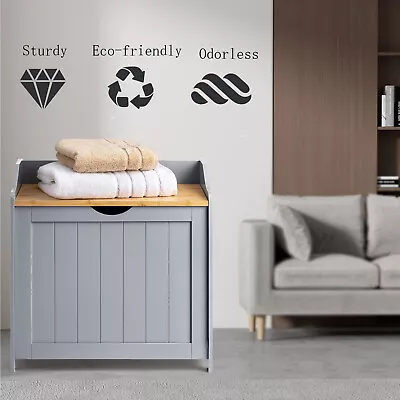 New Grey Bathroon Laundry Storage Bin Organiser Cabinet Wooden Laundry Basket UK • £35.99