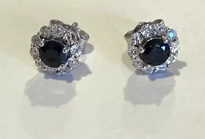 1.30 Ct. T.w. Sapphire And Diamond Stud Earrings In 14kt White Gold • $200