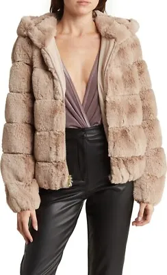 $398 BCBGMAXAZRIA Women's Quilted Faux Fur Hooded Jacket Coat M Mink • $139.99