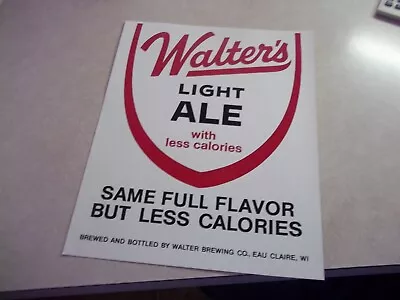 Vintage WALTER'S LIGHT ALE DECAL SIGN Beer Eau Claire Wisconsin Wi Bar Tavern • $5