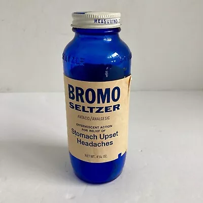 Vintage Bromo Seltzer Antacid/Analgesic Blue Bottle Upset Stomachs & Headaches • $19