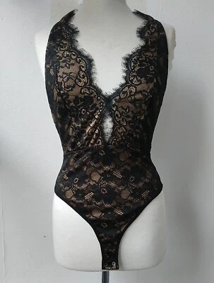 £10 • Buy Quiz - Black/Stone Floral Lace Halterneck Bodysuit, Size 12, New W/Tag RRP£26.99