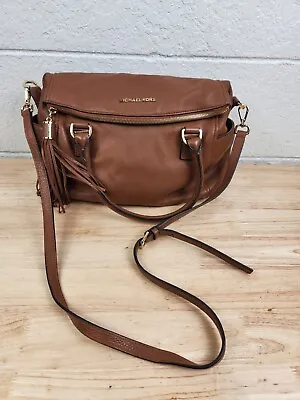 Michael Kors Tan Gold Foldover Pebbled Leather Weston Bag Purse W/ Strap • $25.90