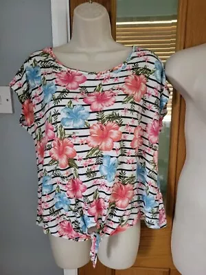 £1.99 • Buy Red Herring Striped Floral Tie Front Jersey Top Size 14