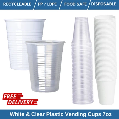 White & Clear Plastic Vending Cups Reusable / Disposable Drinking Cups 7oz • £5.79