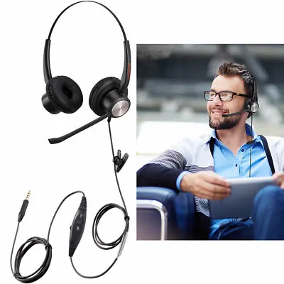 3.5mm Stereo Headset With Noise Cancelling Microphone For PC Laptop Phone UK • £14.99