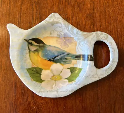 Mini Melamine Tea Bag Holder In Teapot Shape With Bird And Floral Graphics • $6.75