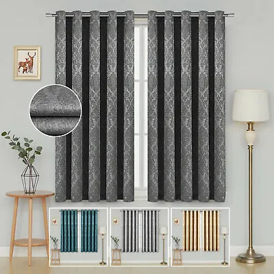 Thermal Blackout Curtains Eyelet Ring Top Ready Made Short Window Curtain Pair • £24.99