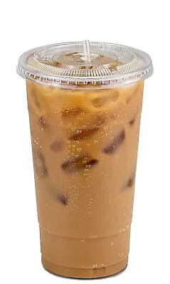 32 Oz [25 Set] Disposable Clear Plastic Cups BPA Free With Flat Lids • $16.99