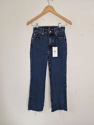 7 For All Mankind Jeans Size 24 UK 4 Blu Logan Stovepipe Undercover Raw Cut Blue • £23.95